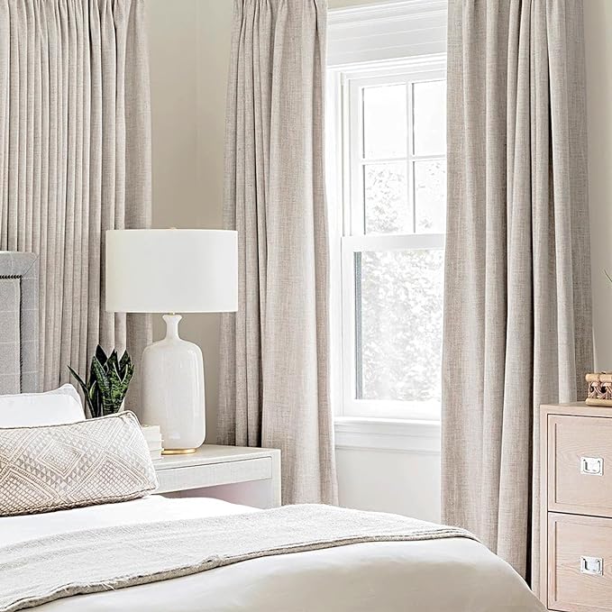 MIULEE 100% Blackout Linen Textured Curtains for Bedroom Solid Thermal Insulated Ivory Grommet Room Darkening Curtains & Drapes Luxury Decor for Living Room Nursery 42 x 90 Inch (2 Panels)