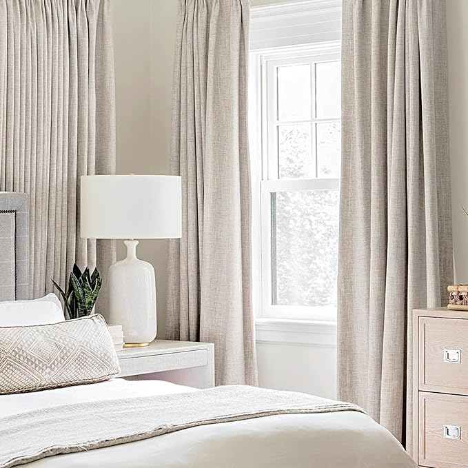 MIULEE 100% Blackout Linen Textured Curtains for Bedroom Solid Thermal Insulated Ivory Grommet Room Darkening Curtains & Drapes Luxury Decor for Living Room Nursery 52 x 54 Inch (2 Panels)