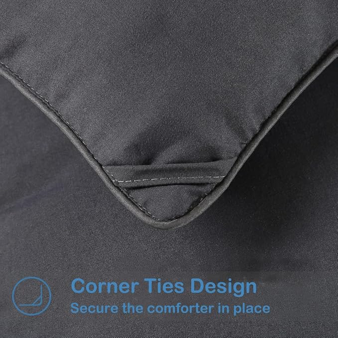 EASELAND Twin XL Down Alternative Comforter - Quilted Duvet Insert for All Seasons, Soft Lightweight with Corner Tabs, Summer Winter Warm Bedding, Dark Grey 68×92 Inches