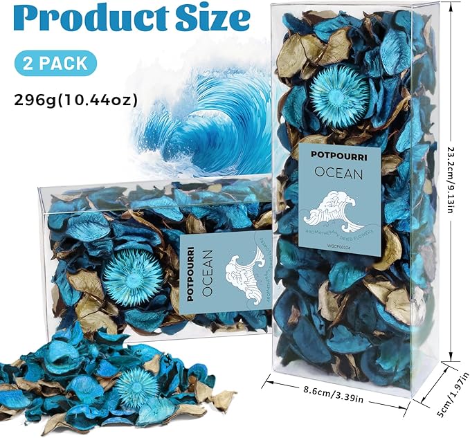STRN Natural Dried Flower Ocean Sachets (2-Pack), Potpourri Vase Filler Long-Lasting Fragrance Potpourri Bags for Closet, Drawer, Car & Home, Reusable Scented Sachet Gift Set