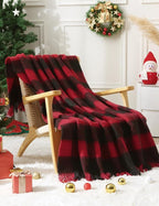 ZonLi Christmas Buffalo Plaid Throw Blanket, 50" x 60" Black and Red Decorative Blankets with Tassel for Couch, Bed, Sofa, Chair, Outdoor, Cozy Warm Lightweight Farmhouse