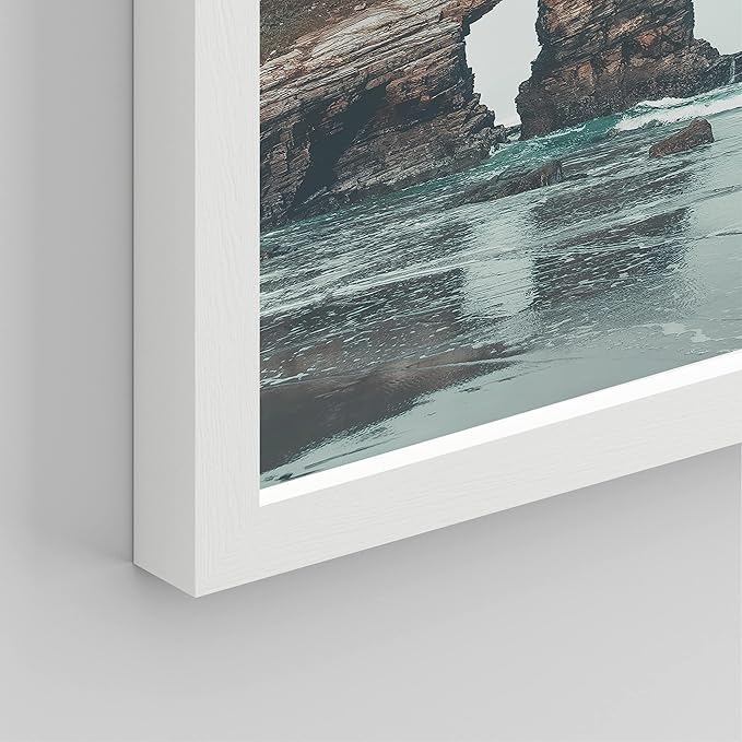 SIGNWIN Framed Rocky Storm Cloud Sky Beach Ocean Wall Art, Set of 4 Landscape Colorful Wall Decor Prints, Nature Wilderness Wall Décor for Living Room, Bedroom - 8"x10" White