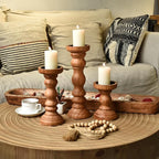 SWALLOWLIVING Rustic Farmhouse Wood Pillar Candle Holder Set of 3 for Candlestick, Brown