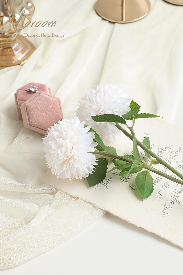 Floroom 12pcs Cream Faux Silk Mums Artificial Flowers Bulk Fake Chrysanthemums with Stems for DIY White Wedding Bouquets Table Centerpieces Floral Arrangements Fillers Home Decorations