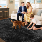 Fluffy Rug Shaggy Area Rug, Black 9x12 Area Rugs for Living Room, Large Shag Area Rugs for Bedroom Kids Room Home Decor, Upgrade Anti-Skid Rectangular Fuzzy Rugs