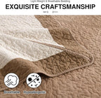 DDUOXIN Oversized Queen Bedspread - 102" W x120 L Extra Wide - 100% Cotton California Quilt with 2 Pillow Shams, Botanical Reversible Coverlet Bedding Set, Brown/Beige/Sugar Swizzle