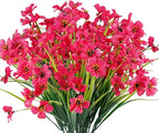 12 Bundles Artificial Flowers Outdoor UV Resistant Fake Flowers No Fade Faux Plastic Plants Garden Porch Window Box Decorating(Rose red)