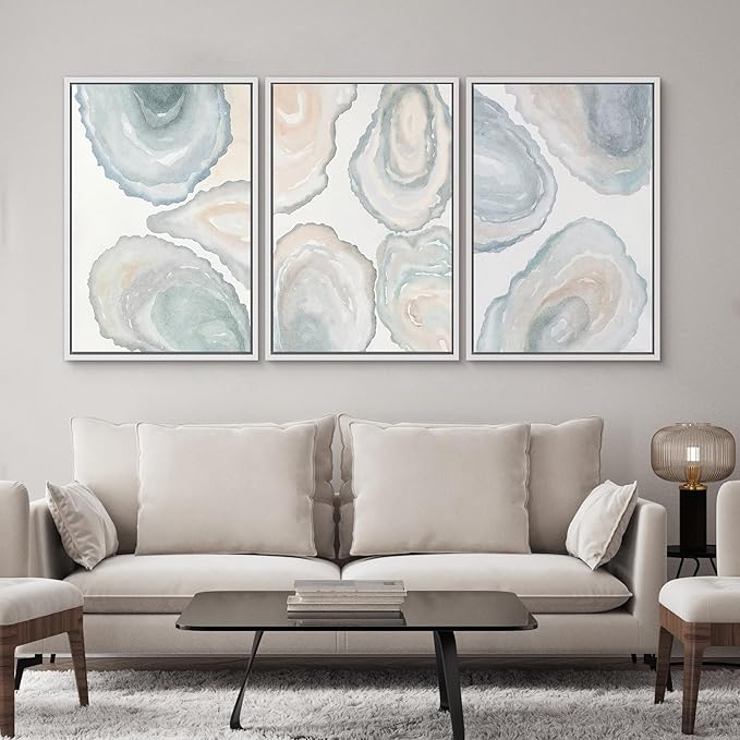 SIGNWIN Framed Canvas Print Wall Art Abstract Geode Soft Pastel Agate Slice Photography Modern Art Minimalist Black and White for Living Room, Bedroom, Office - 16"x24"x3 White