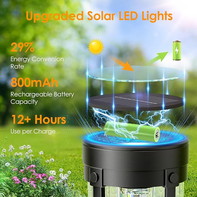 Solar Pathway Lights Outdoor 6 Pack, Bright & Taller Solar Lights Outdoor Waterproof, Auto On/Off 15Hrs+ Morden Path Light Solar Powered Landscape Lights for Yard Garden Walkway Driveway Lawn