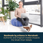 Genuine Leather Round Pouf Cover - Handmade Moroccan Ottoman Footstool, Unstuffed Footrest Under Desk - Boho Decor - Bohemian Living Room, Bedroom, Kids Room - Housewarming Gift & Wedding