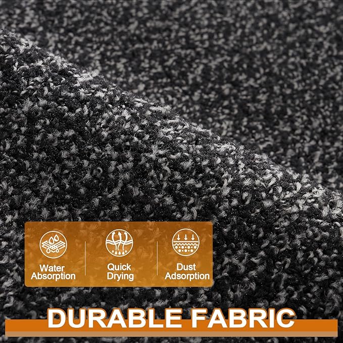 Mibao Front Door Mat, Dirt Trapper Welcome Mat for Outdoor Indoor, Non-Slip Waterproof Doormat, Durable Machine Washable Low Profile Entry Rug for Back Door Outside Patio Porch, 36" x 24", Black