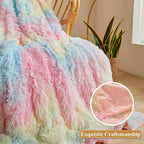 XeGe Luxury Faux Fur Blanket, Rainbow Soft Big Fluffy Throw, Shaggy Plush Decorative Couch Throw, Cute Furry Fuzzy Blanket for Bed Bedroom Living Room Rainbow, 60x90