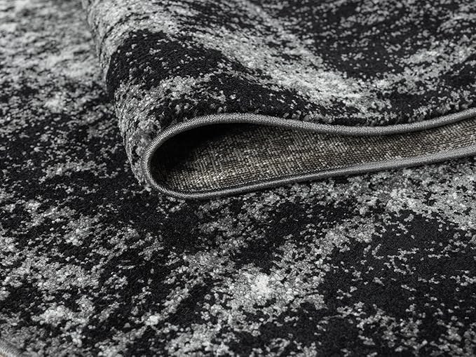 Keen Home Design Area Rugs - 8ft Round Non-Shedding, Abstract Rugs for Kitchen, Living Room, Bedroom, Dining Room, Entryway - Size: 7'10" Square, Abstract Black