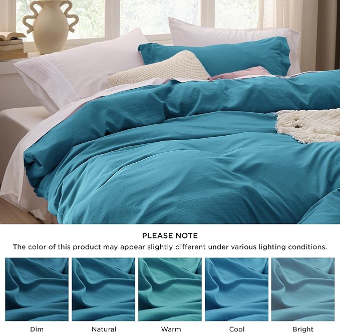Bedsure Teal Duvet Cover Twin/Twin XL Size - 2 Pieces Prewashed Cotton-Like Extra Soft Bedding Set, Includes 1 Twin Duvet Cover 68x90 Inches with Zipper Closure & 1 Pillow Sham, No Comforter