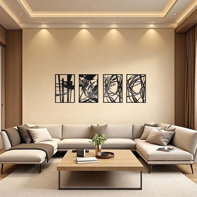 AIM & GGKK 4 Pack Black Abstract Wall Art Décor, Minimalist Décor Single Line Art Wall Decorations for Living Room Bedroom Bathroom Study (Size 17 x 11.8'')