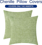 CaliTime Throw Pillow Covers Decorative 22 X 22 Inches Pack of 2 Cozy Chenille Cushion Cases for Couch Sofa Bed Living Room Home Sage Green