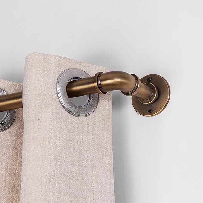 2PCS Industrial Curtain Rods 18 to 88 Inches,Adjustable Length,1 in Diameter Pipe,Wall or Ceiling Mounted,for Bedroom and Living Room(Antique Brass, 18” to 88”2PCS)