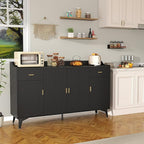 Sideboard Buffet Cabinet with Drawers: 63" Black Fluted Sideboard Cabinet with 2 Drawers and 4 Doors, Modern Wood Credenza Storage Cabinet, Large Accent Cabinets for Living Room (63")