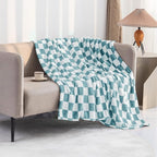 LOMAO Throw Blankets Flannel Blanket with Checkerboard Grid Pattern Soft Throw Blanket for Couch, Bed, Sofa Luxurious Warm and Cozy for All Seasons (Light Blue, 40"x50")