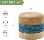 Wimarsbon 18'' Ottoman Pouf, Natural Braided Poof, Rustic Handweave Lounge Pouffe, Boho Footrest Stool for Bedroom, Accent Table for Living Room (18inch Natural Cattail + Blue Corn Husk)