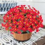 Daisy Artificial Flowers for Outdoors Fall Autumn Decoration, 6 Bundles Fake Mums Red Silk Flowers for Outside Look Real UV Resistant Fake Plants Faux Flowers for Planter Front Door Home Indoor Porch