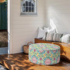 Inflatable Ottoman Stool D31 xH14 for Outdoor/Indoor Use, Water Repellent Patio Foot Rest Stool with Portable Handle,Round Pouf Ottoman Suitable for Garden,Deck and Camping - Damask Red