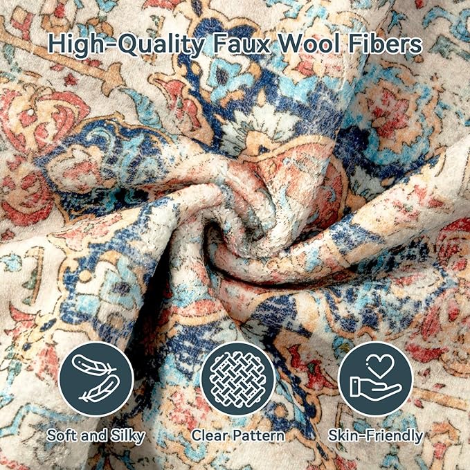 Topllen Washable Area Rug - 3'x5' Boho Bedroom Rug Indoor, Non-Slip Low-Pile Rugs for Living Room Bathroom Kitchen Front Door, Entry Throw Carpet Stain Resistance (Multi, 3x5ft)