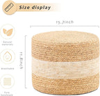 Handwoven Water Hyacinth Ottoman Pouf, Round Outdoor Footstool with Sturdy Frame, No Assembly Needed, Boho Accent Stool for Indoor & Outdoor Use – Patio, Balcony, Living Room (White)