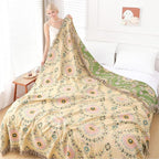 Snycler Boho Throw Blanket 60"x80" - 100% Cotton Ultra Soft Rustic Quilt, Green Floral Printed Farmhouse Decor for Bed, Sofa, Couch, Chair - All Season Cozy Blanket