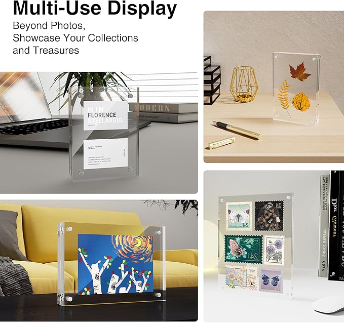 HOUSE DAY Acrylic Picture Frames 3.5x5, 1 Pack Magnetic 3.5 x 5 Picture Frame, Double Sided Clear 3.5x 5 Photo Frame with Microfiber Cloth, Frameless FreeStanding 3.5x5 Frame Gift for Desktop Display