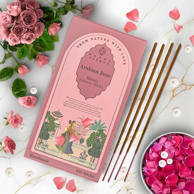 Incense Sticks, Rose Arabic Incense, Pack of 100 Stick, Hand Rolled Aromatic Masala Made with Natural Ingredients, 45-60 Minute Burn Time, Best for Home Fragrance, Meditation, Yoga, Spiritual Healing