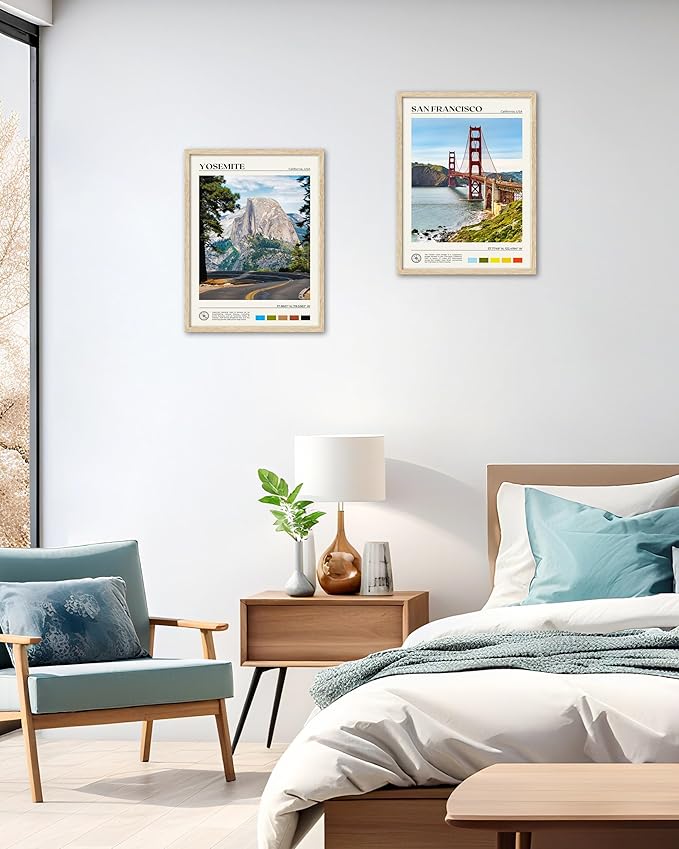 HesenDot Natural OAK Wood Golden Gate Bridge Framed Wall Art,12x16in San Francisco City Skyline Canvas Wall Print,Modern Urban Landmark Wall Decor for Living Room,Bedroom,Office Gallery Gifts Set of 1