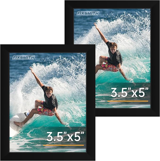 FIXSMITH 3.5x5 Picture Frame Set of 2, 3.5x5 Photo Frames with HD Plexiglass for Wall Hanging or Tabletop Display, Black