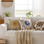 Embroidered Throw Pillow Cover 20x20 Classic Boho Floral Pattern Pillows Cover Outdoor Decorative Pillowcase,Durable Cozy Textured Cushion Case for Sofa Couch Bed Living Room,Yellow