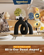 Matte Black Vase Set - Hug Hollow Donut Aesthetic Ceramic Vases Home Decor, Modern Nordic Minimalist Decorative Vase for Table Centerpiece Bookshelf Office Entryway Console Fireplace (Black)