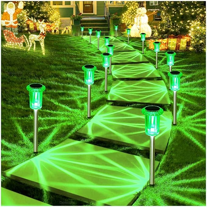 DenicMic Halloween Solar Lights Outdoor 10 Pack Green LED Waterproof Yard Garden Patio Backyard Pathway Walkway Landscape Lawn Outside Halloween Decorations Outdoor