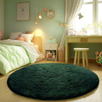 CAIYUECS Dark Green Round Rug for Bedroom: 4x4Feet Soft and Fluffy Area Rug for Living Room- Circle Fuzzy Bedroom Rug- Oval Furry Plush Rug for Kids Room, Nursery (4ft, Dark Green)
