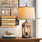 QiMH Table Lamp for Living Room, Farmhouse Lamps with USB A+C and Nightlight, 26" Rustic Bedside Lamps with 3-Way Dimmable Touch Control, Nightstand Lamp for Bedroom, Wood Grain, 1 Pack