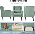 Accent Chair, Comfy Upholstered Living Room Chairs with High Tufted Backrest and Pillow, Wingback Reading Chair with Solid Wood Legs for Bedroom/Office, Teddy Fabric, Light Green