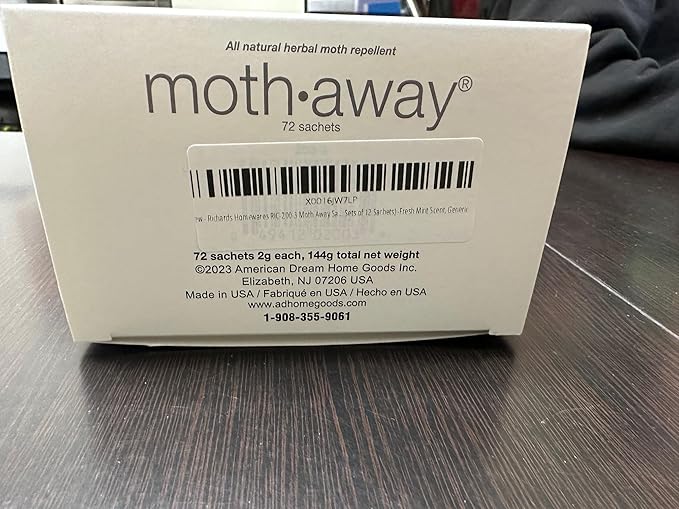 Richards Homewares Moth Away Sachets - 72 Pack (White) (6 Sets of 12 Sachets) - Fresh Mint Scent