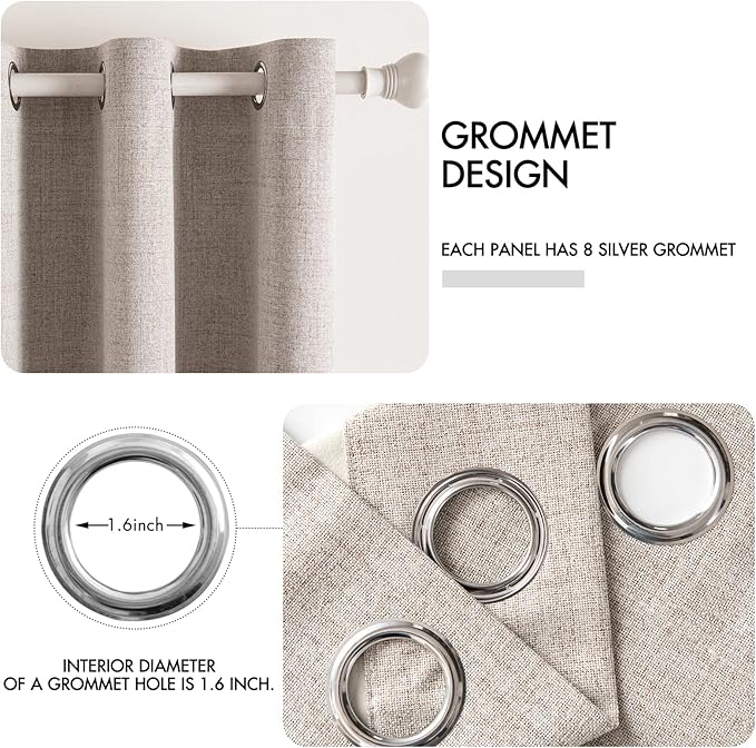 MIULEE Blackout Curtains for Bedroom Linen Texture Solid Thermal Insulated Natural Khaki Grommet Room Darkening Curtains & Drapes Luxury Decor for Living Room Nursery 52x63 Inch (2 Panels)