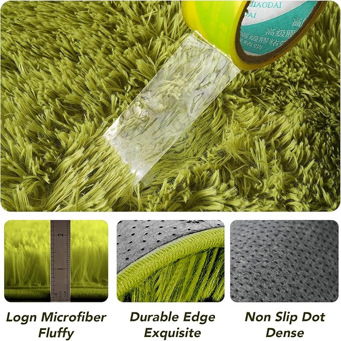 CAIYUECS 4x6 Green Area Rug for Bedroom: Fluffy Shag Rugs for Living Room-Modern Fuzzy Furry Plush Soft Rugs for Kids Girls Room,Shaggy Rug for Dorm Home Decor(4x6 Feet,Light Green)