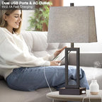 23.5" Touch Control Table Lamps Set of 2, Bedside Lamp with 2 USB Charging Ports & AC Outlet, 3-Way Dimmable Modern Nightstand Lamp for Living Room Bedroom End Table Office(2700K 2 LED Bulbs Included)