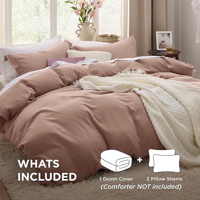 Bedsure Mocha Mousse Duvet Cover Queen Size - 3 Pieces Prewashed Extra Soft Bedding Set, Includes 1 Duvet Cover 90x90 Inches with Zipper Closure & 2 Pillow Shams, Comforter Not Included