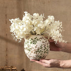 Green and Beige Antique Vase, 5.6 Inch Vintage Chinoiserie Floral Vase, Rustic Ceramic Vase for Home Decor, Living Room, Bookshelf, Office, Entryway, Garden, Chinoiserie Decor, Tuscan Decor