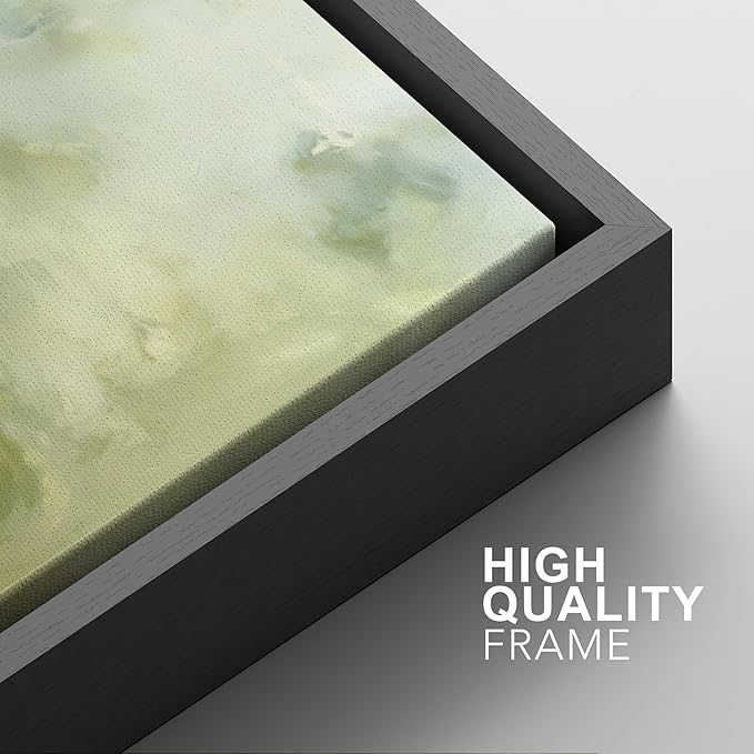 SIGNFORD Framed Canvas Print Wall Art Set Soft Green Abstract Contemporary Neutral Landscape Illustration Modern Art Decorative Nordic Nature for Living Room, Bedroom, Office - 16"x24"x2 Black