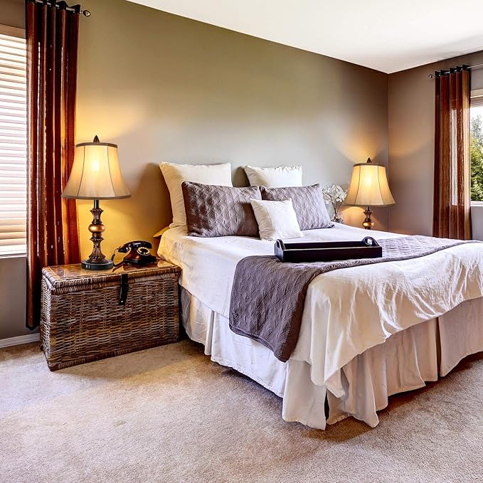 Touch Control Traditional Table Lamp Set of 2, Vintage Bedside Lamps with Dual USB Charging Ports, 3-Way Dimmable Bronze Finish Desk Lamps with Bell Shape Faux Silk Shade for Living Room, Bedroom