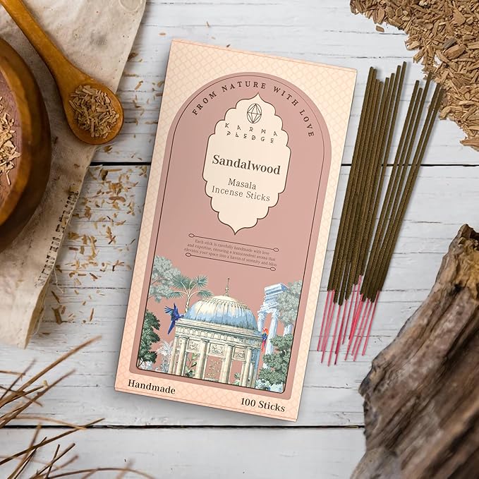 Incense Sticks, Sandalwood Incense, Pack of 100 Stick, Hand Rolled Aromatic Masala Made with Natural Ingredients, 45-60 Minute Burn Time, Best for Home Fragrance, Meditation, Yoga, Spiritual Healing