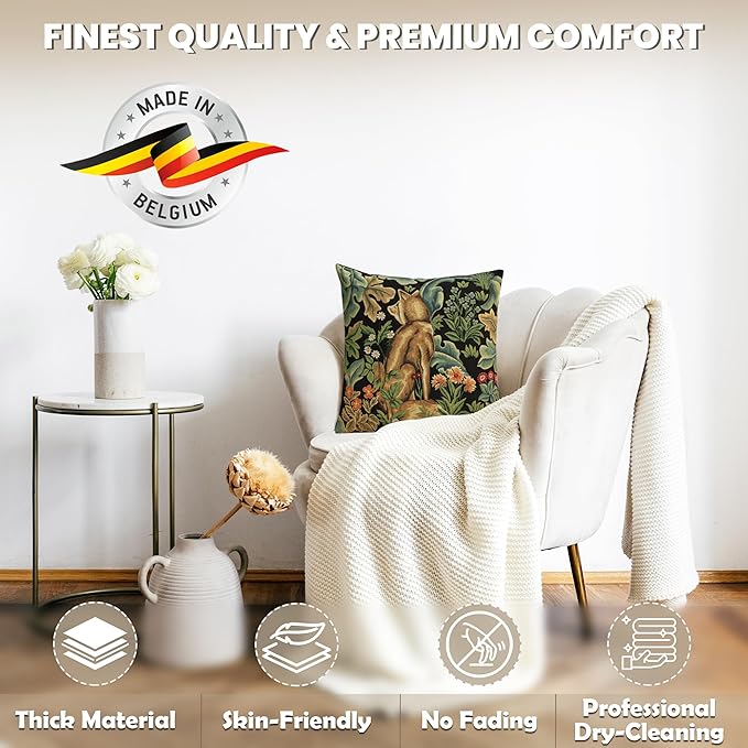 Charlotte Home Furnishings Throw Pillow Covers, Decorative Boho Pillow Covers for Couch, Living Room, Black Wolf Square Cushion Cases 18x18 in, European Cotton Jacquard Woven for Cozy Bedroom Decor