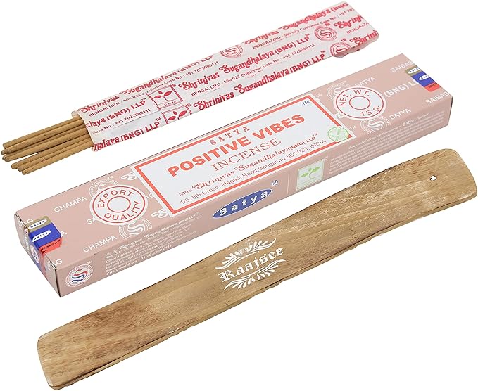 Satya Positive Vibes Incense Sticks, Satya Bng (Bangalore) Insenses 15gmx3 Pack (45 GMS) with Raajsee Incense Holder Bundle, Satya Nagchampa Natural Incense